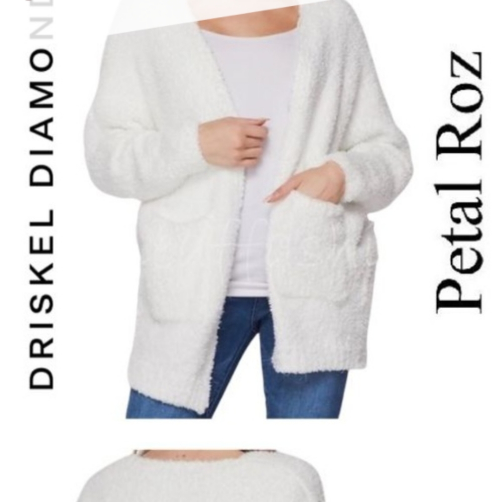 Peral Roz white fuzzy sweater cardigan size: L